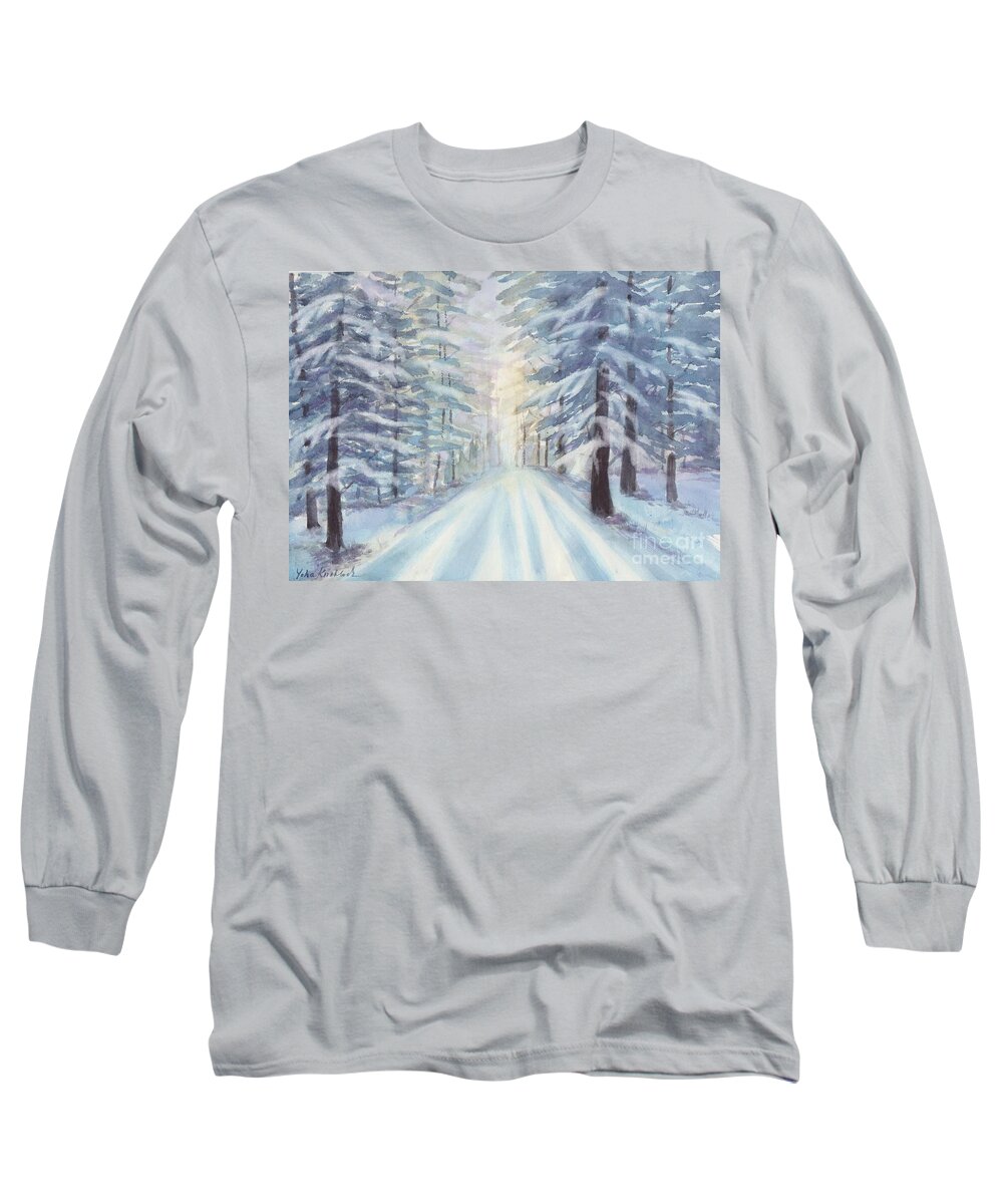 Watercolor Painting Long Sleeve T-Shirt featuring the painting Winter Forest by Watercolor Meditations