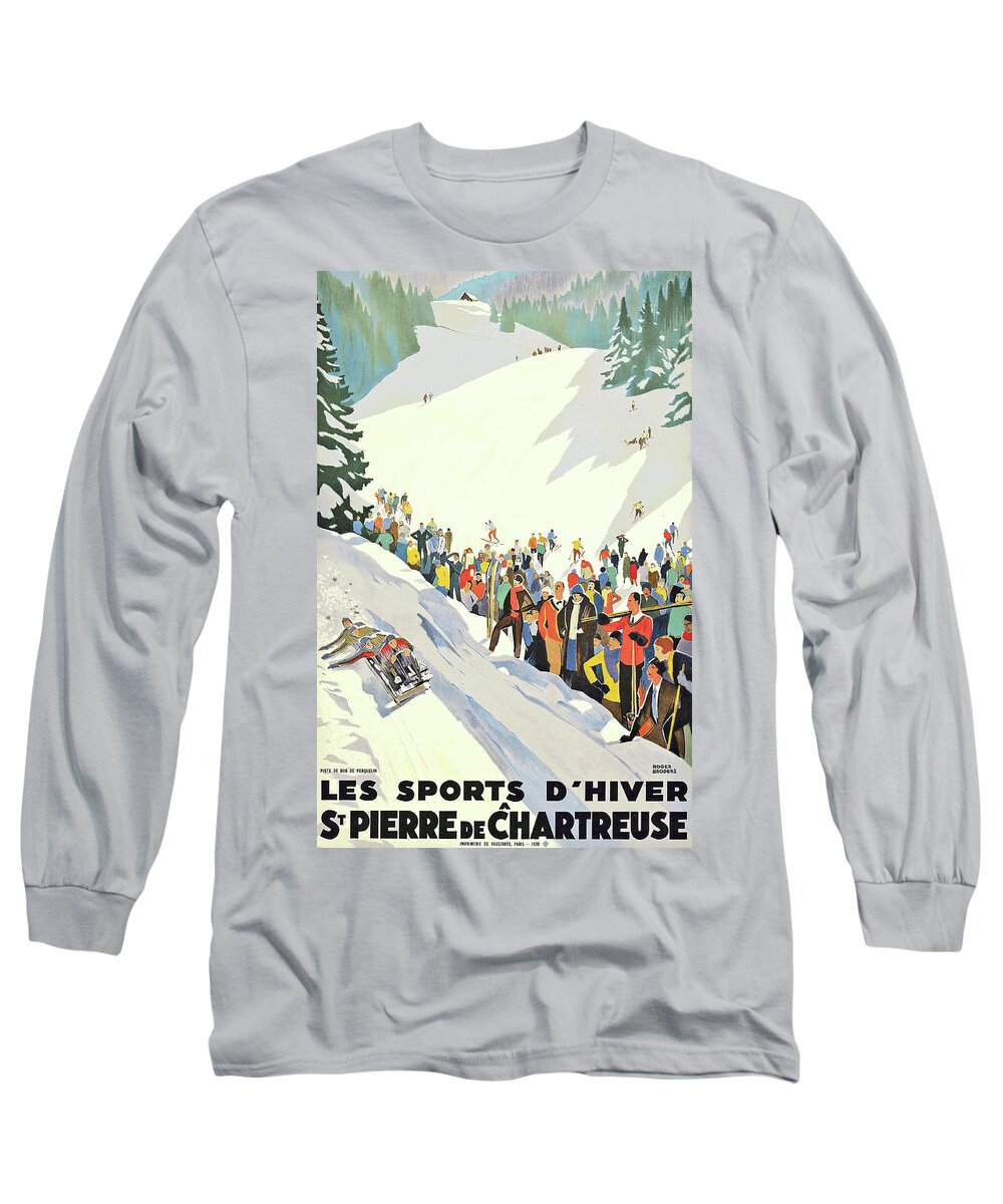 Winter Long Sleeve T-Shirt featuring the painting Winter sport, mountain, France by Long Shot