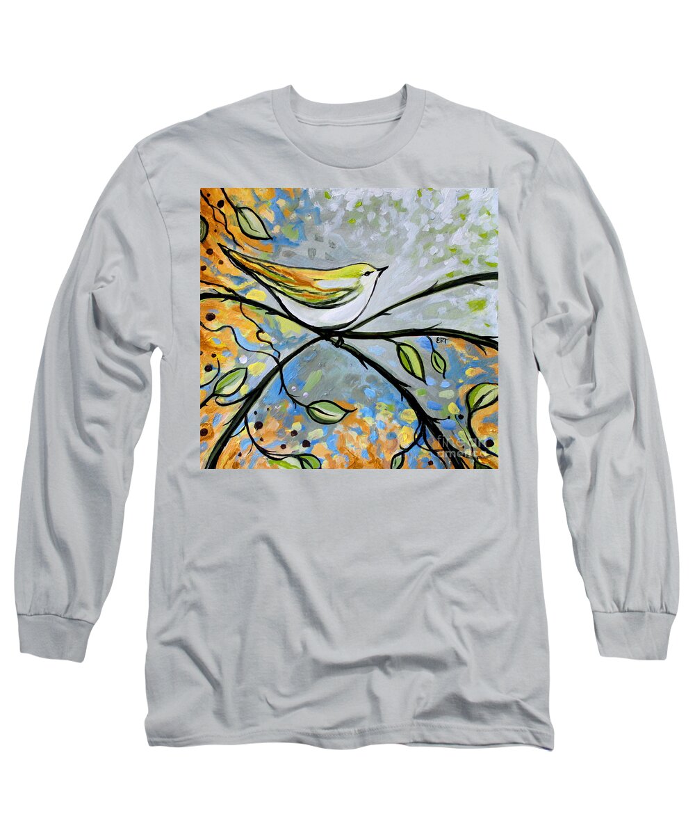 Bird Long Sleeve T-Shirt featuring the painting Yellow Bird Among Sage Twigs by Elizabeth Robinette Tyndall