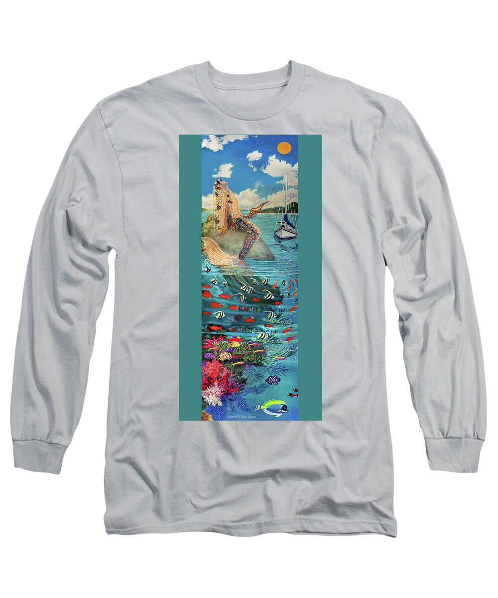  Long Sleeve T-Shirt featuring the painting Mermaid in Paradise Towel Version #1 #1 by Bonnie Siracusa