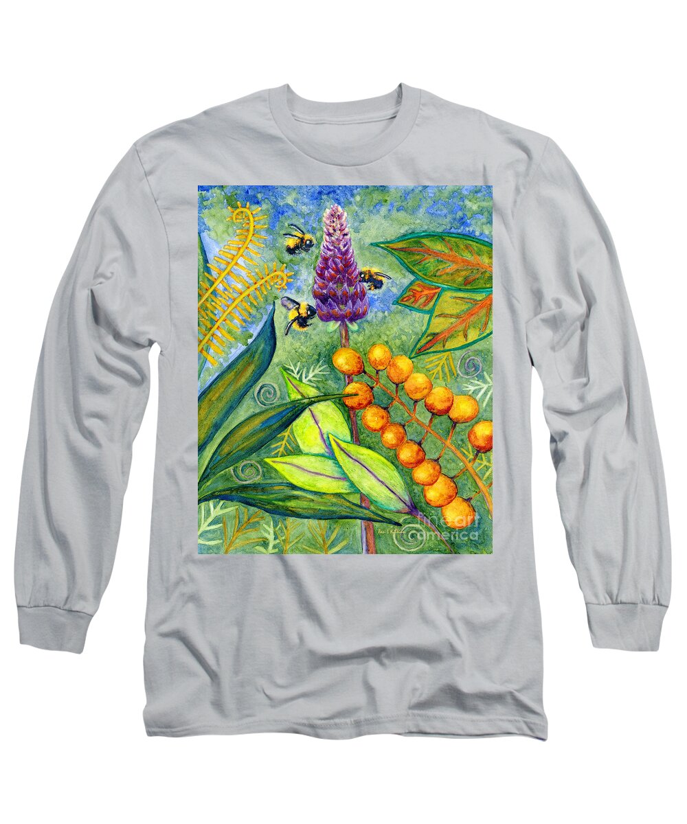 Bumble Bees Long Sleeve T-Shirt featuring the painting 3 Bee's by Jan Killian