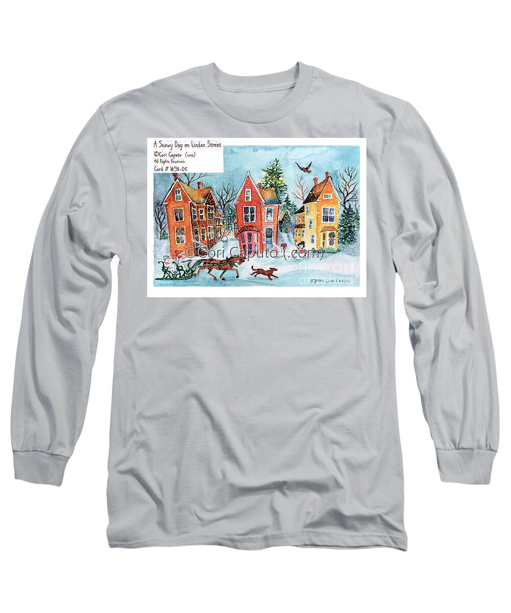  Long Sleeve T-Shirt featuring the painting A Snowy Day on Linden St by Cori Caputo