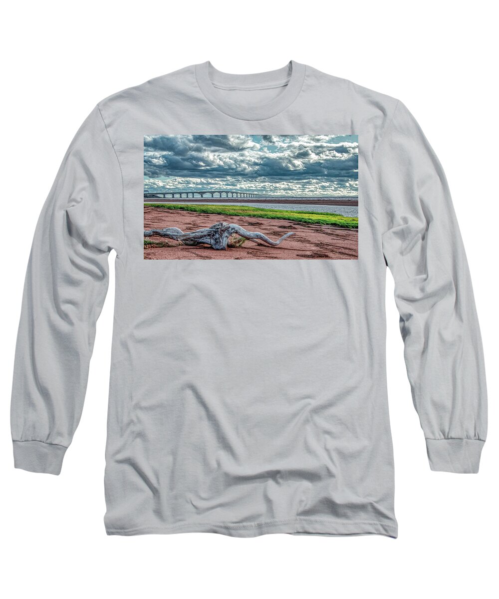 Confederation Bridge Long Sleeve T-Shirt featuring the photograph After the Hurricane at Confederation Bridge by Marcy Wielfaert