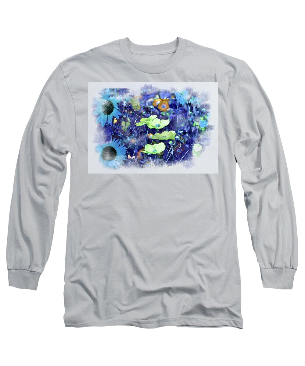 Wildflowers Long Sleeve T-Shirt featuring the digital art Aqua Blue by Alex Mir