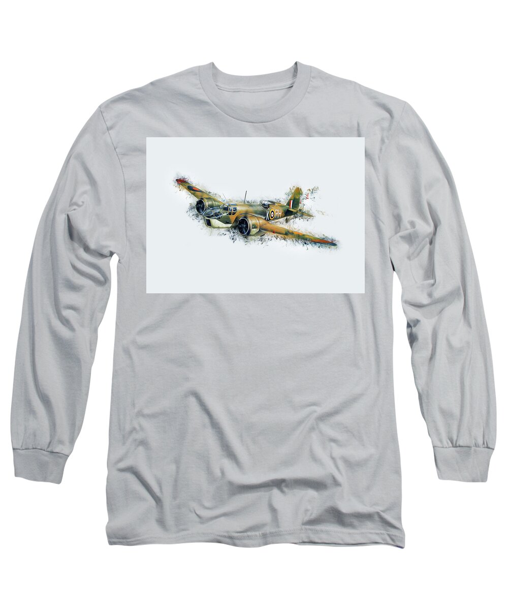 Bomber Long Sleeve T-Shirt featuring the digital art Blenheim Bomber by Ian Mitchell