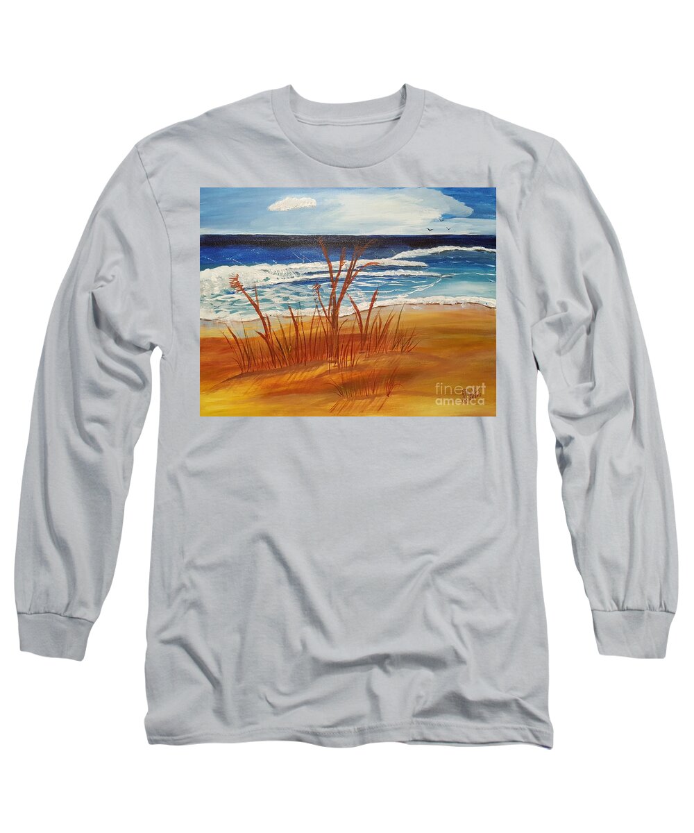 Beach Long Sleeve T-Shirt featuring the painting Blowing in the Wind by Elizabeth Mauldin