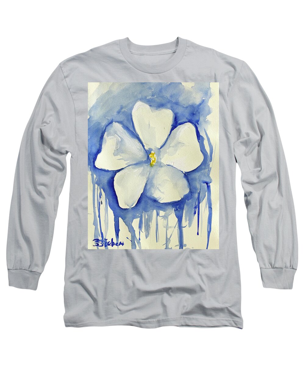 Floral Long Sleeve T-Shirt featuring the painting Blue Dahlia by Sharon Sieben