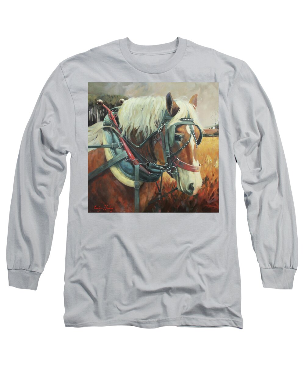 Horse Long Sleeve T-Shirt featuring the painting Break Time by Carolyne Hawley