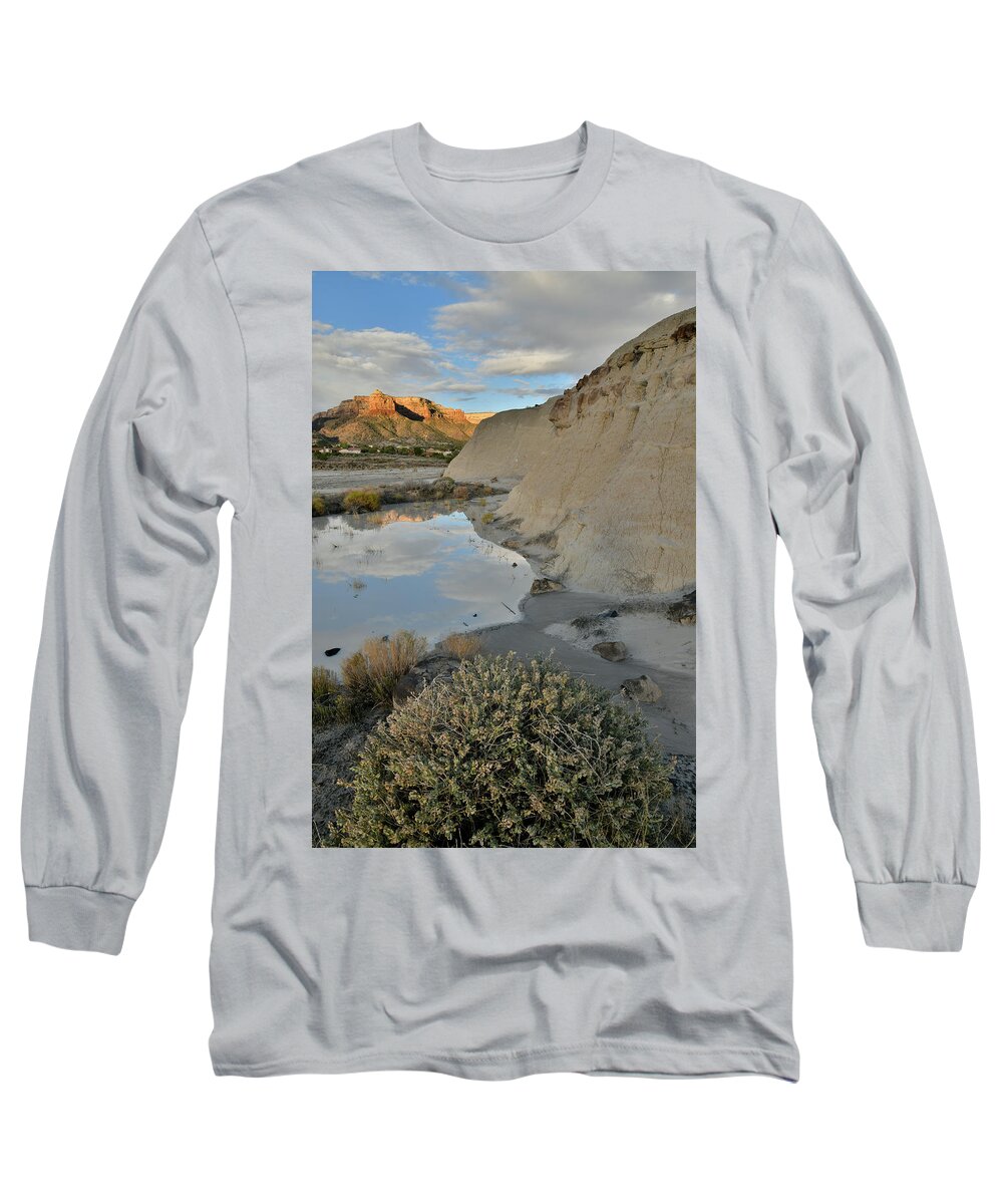 Grand Junction Long Sleeve T-Shirt featuring the photograph Colorado National Monument at Sunrise Reflected in Bentonite Pool by Ray Mathis