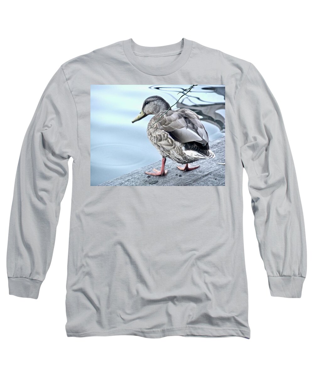 Duck Long Sleeve T-Shirt featuring the photograph Duck Decisions by Kathy Ozzard Chism