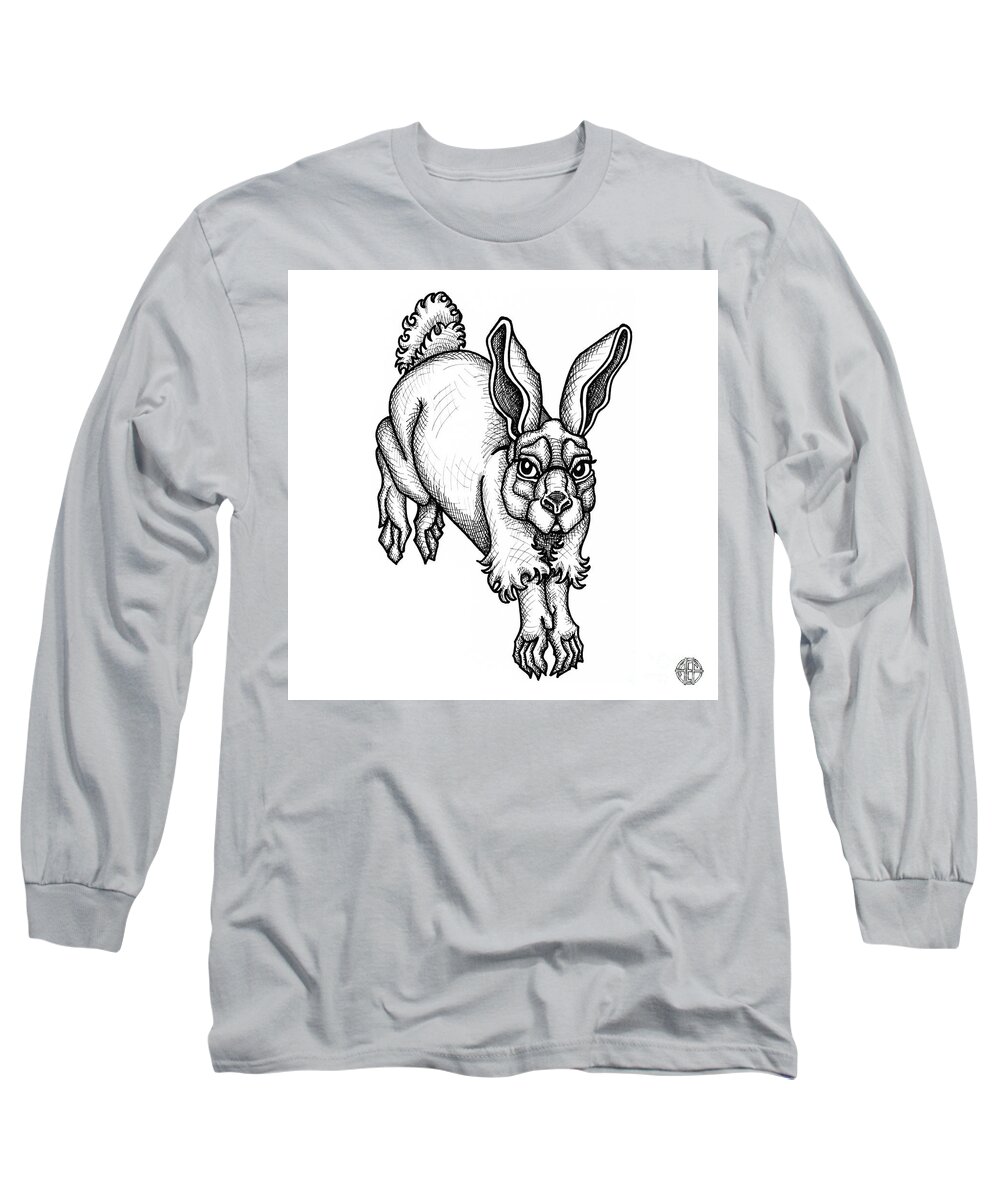 Animal Portrait Long Sleeve T-Shirt featuring the drawing Eastern Cottontail by Amy E Fraser