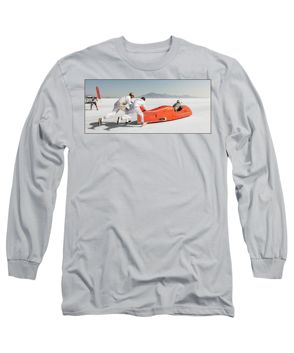 Bonneville Long Sleeve T-Shirt featuring the photograph Feet Are Flying by Andy Romanoff