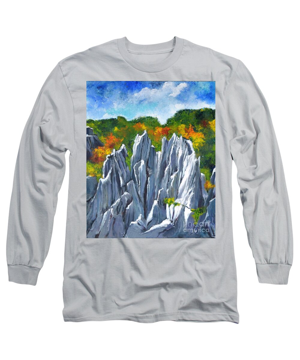 Stones Long Sleeve T-Shirt featuring the painting Forest of Stones by Betty M M Wong