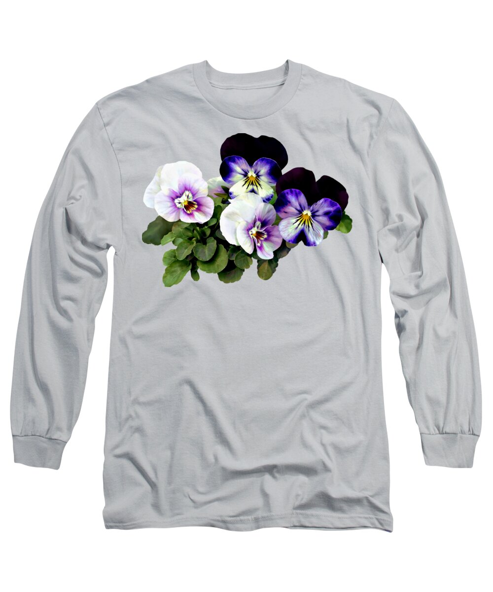 Pansy Long Sleeve T-Shirt featuring the photograph Four Pansies by Susan Savad