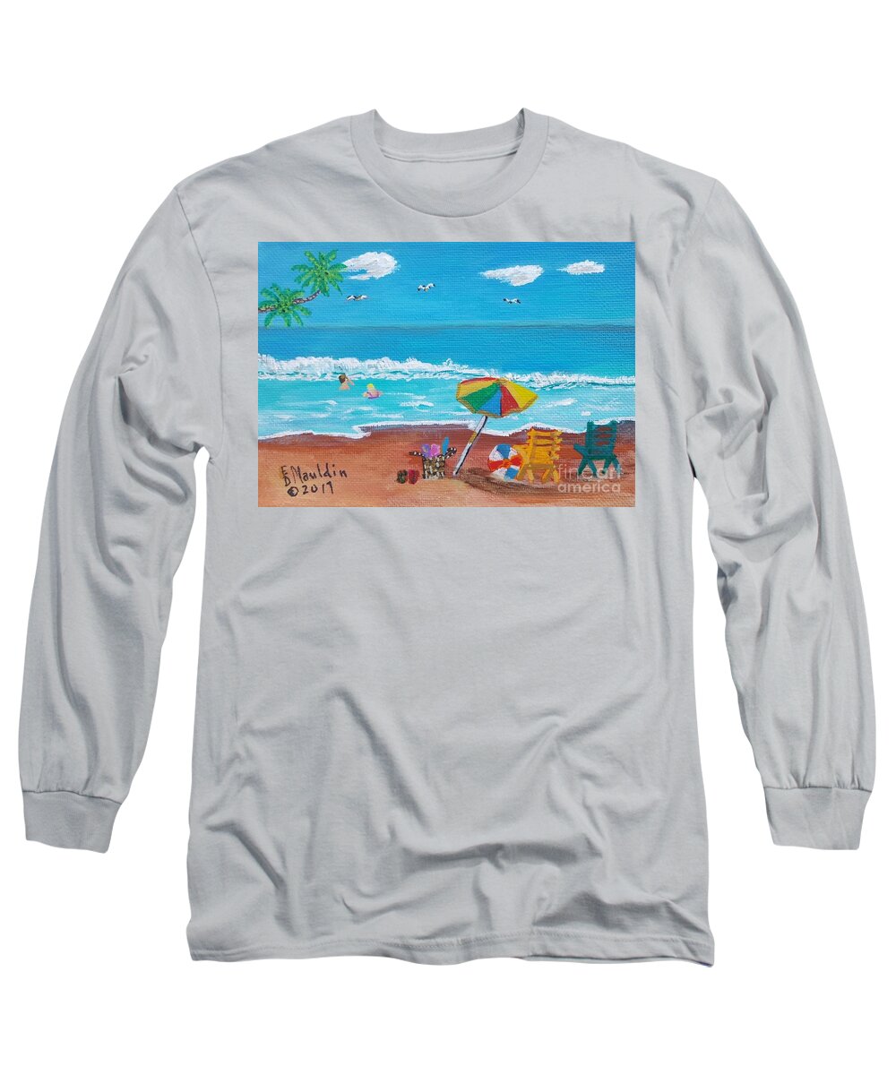 Beach Long Sleeve T-Shirt featuring the painting Fun at the Beach by Elizabeth Mauldin