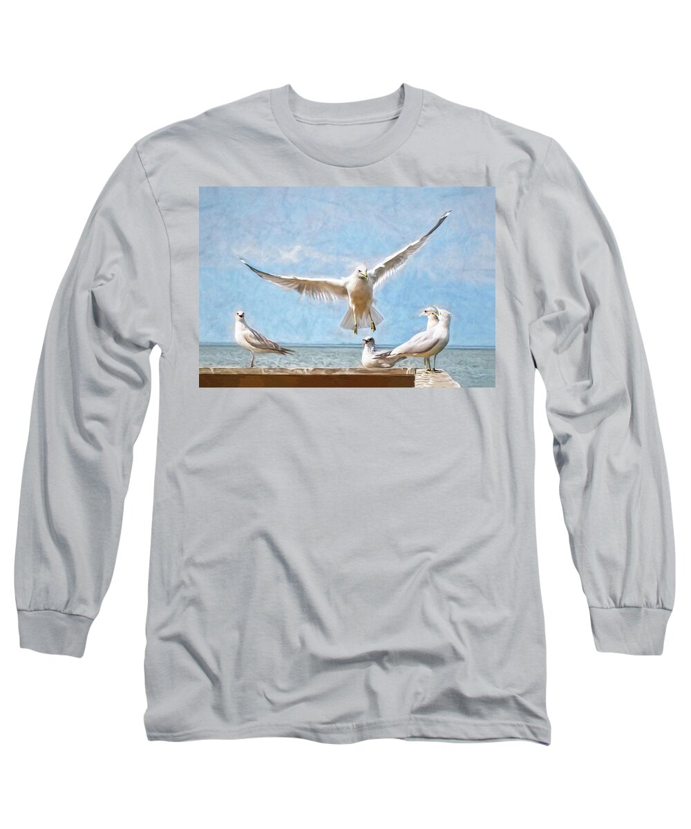 Sea Gull Long Sleeve T-Shirt featuring the photograph Gang's All Here by Pete Rems