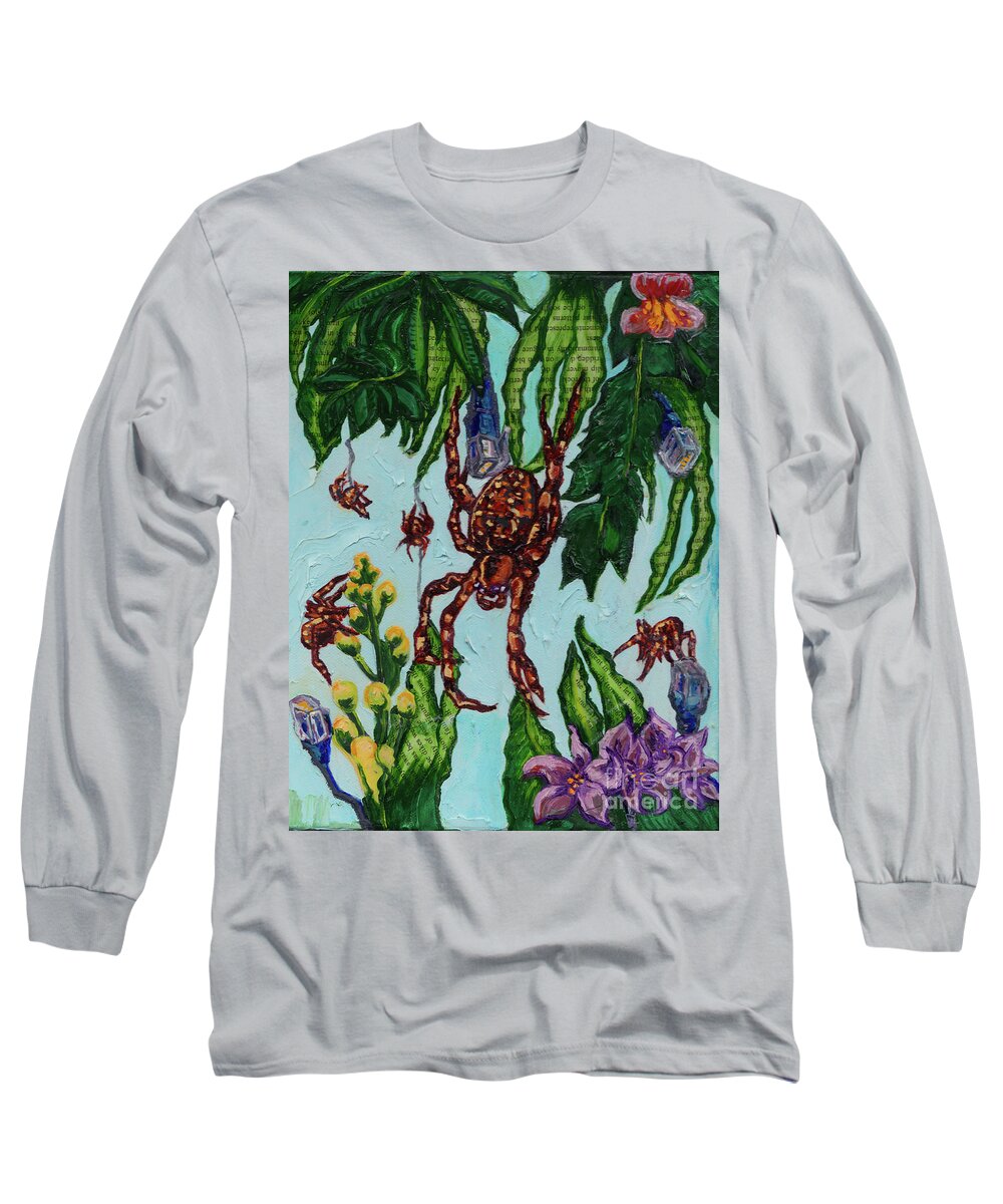 Spider Long Sleeve T-Shirt featuring the painting Garden Orbweaver by Emily McLaughlin