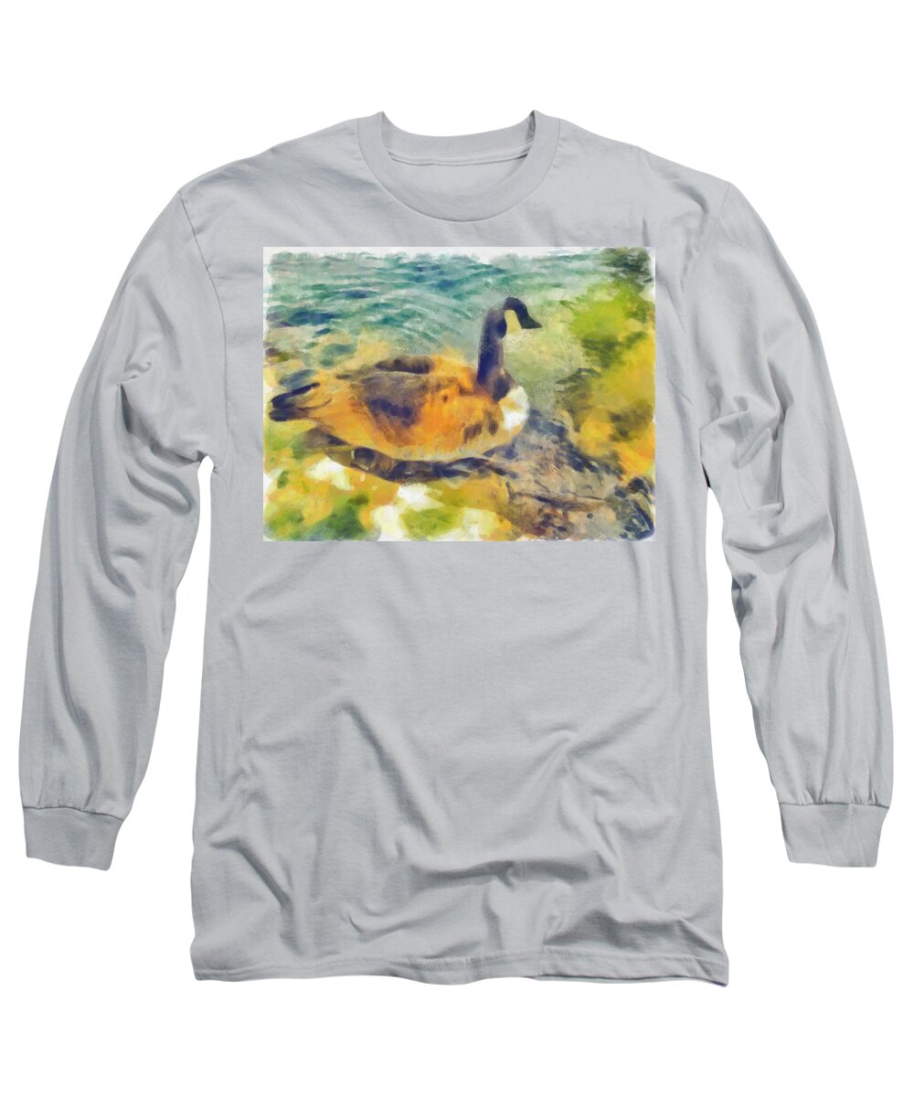 Bird Long Sleeve T-Shirt featuring the digital art Goose by Bernie Sirelson