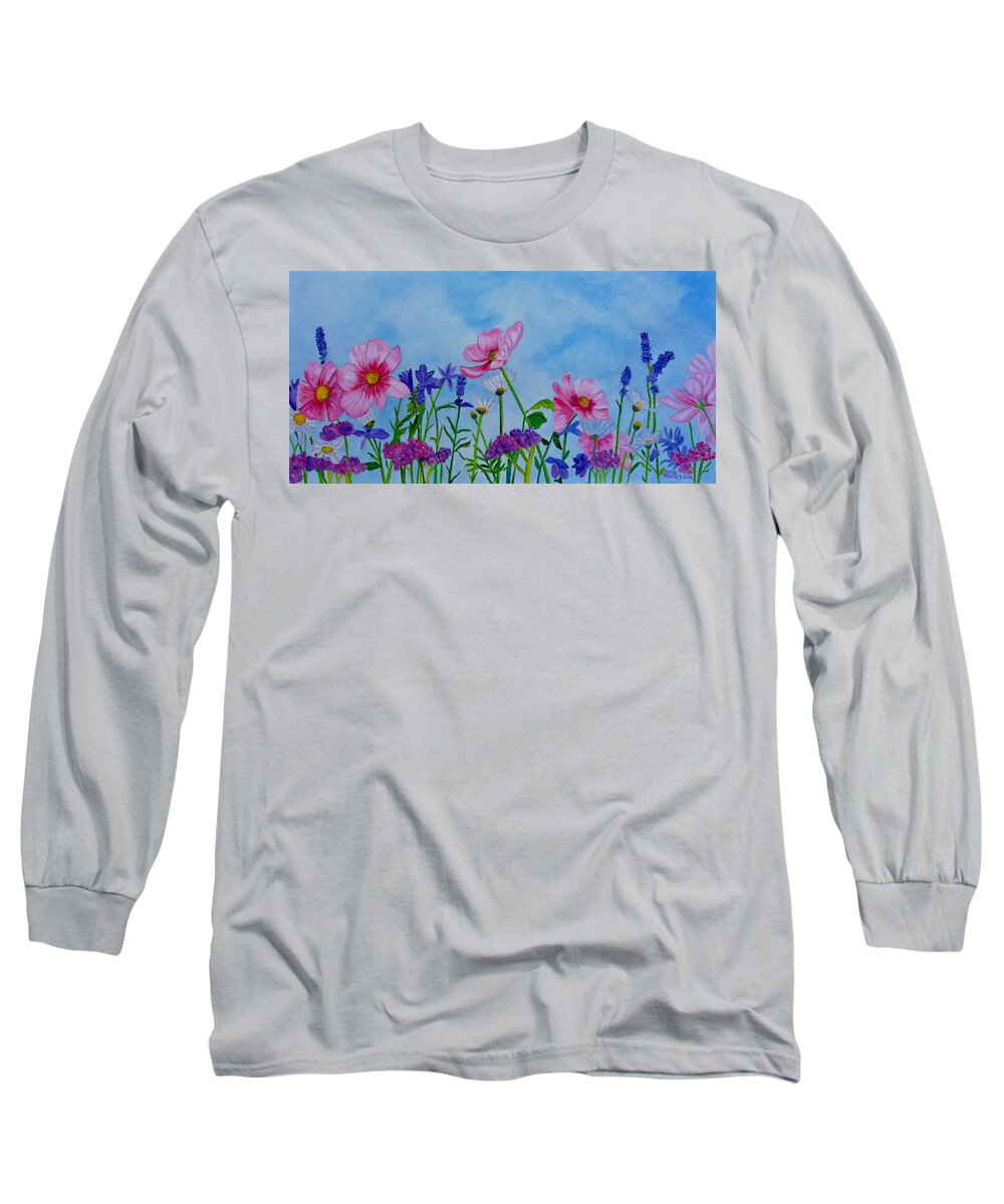 Poppies Long Sleeve T-Shirt featuring the painting Happy Place by Julie Brugh Riffey