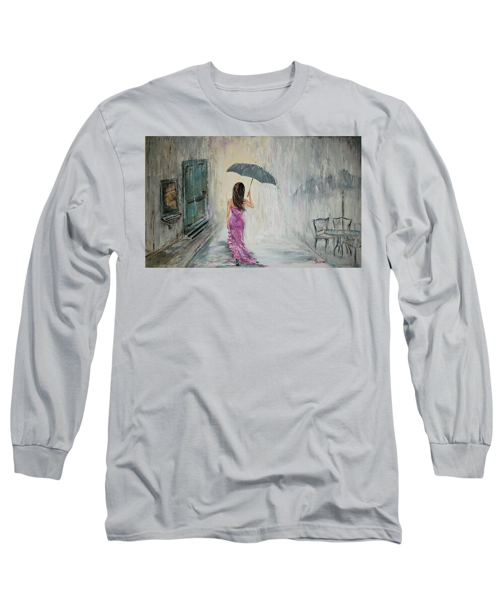 Girl Long Sleeve T-Shirt featuring the painting In the rain by Sunel De Lange