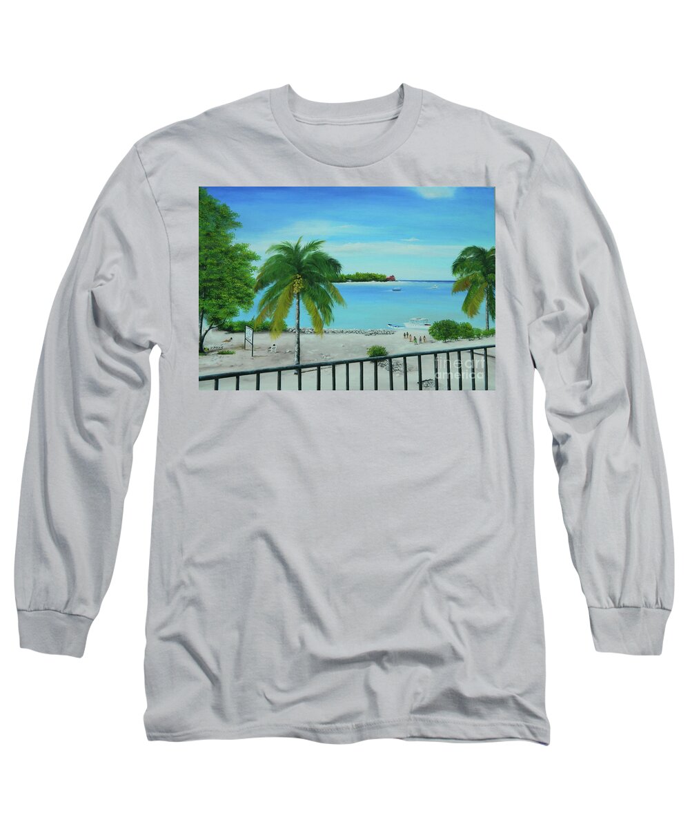 Tropical Landscape Long Sleeve T-Shirt featuring the painting Island Time 2 by Kenneth Harris