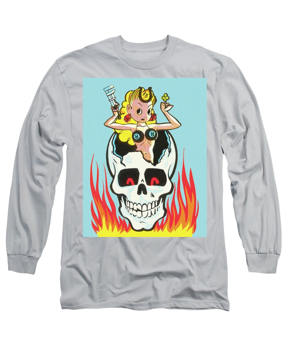 Adult Long Sleeve T-Shirt featuring the drawing Lady Luck Busts Out by CSA Images