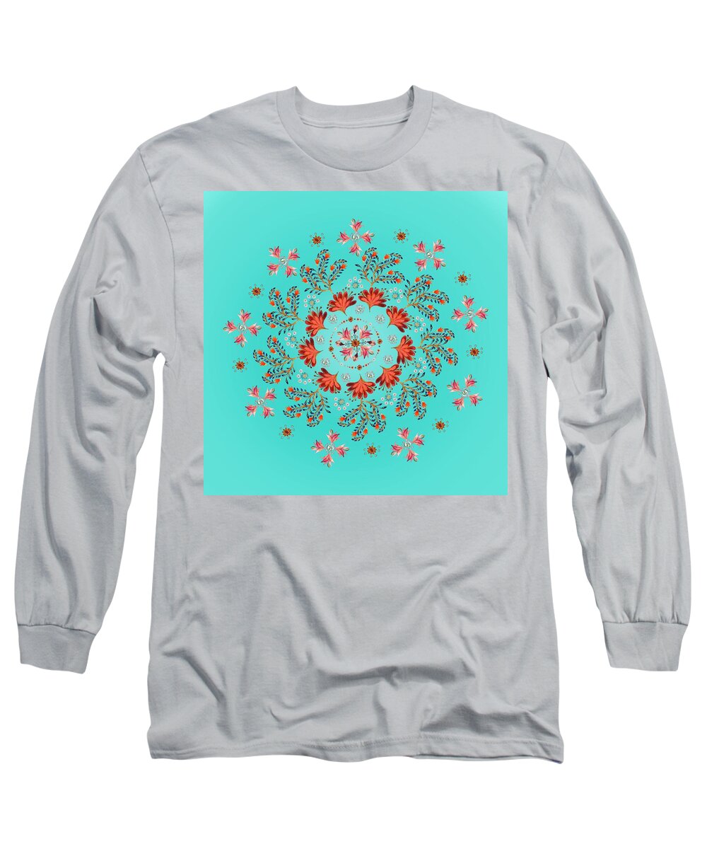 Mandala Long Sleeve T-Shirt featuring the digital art Mandala flowering series#3. Ultramarine by Elena Kotliarker