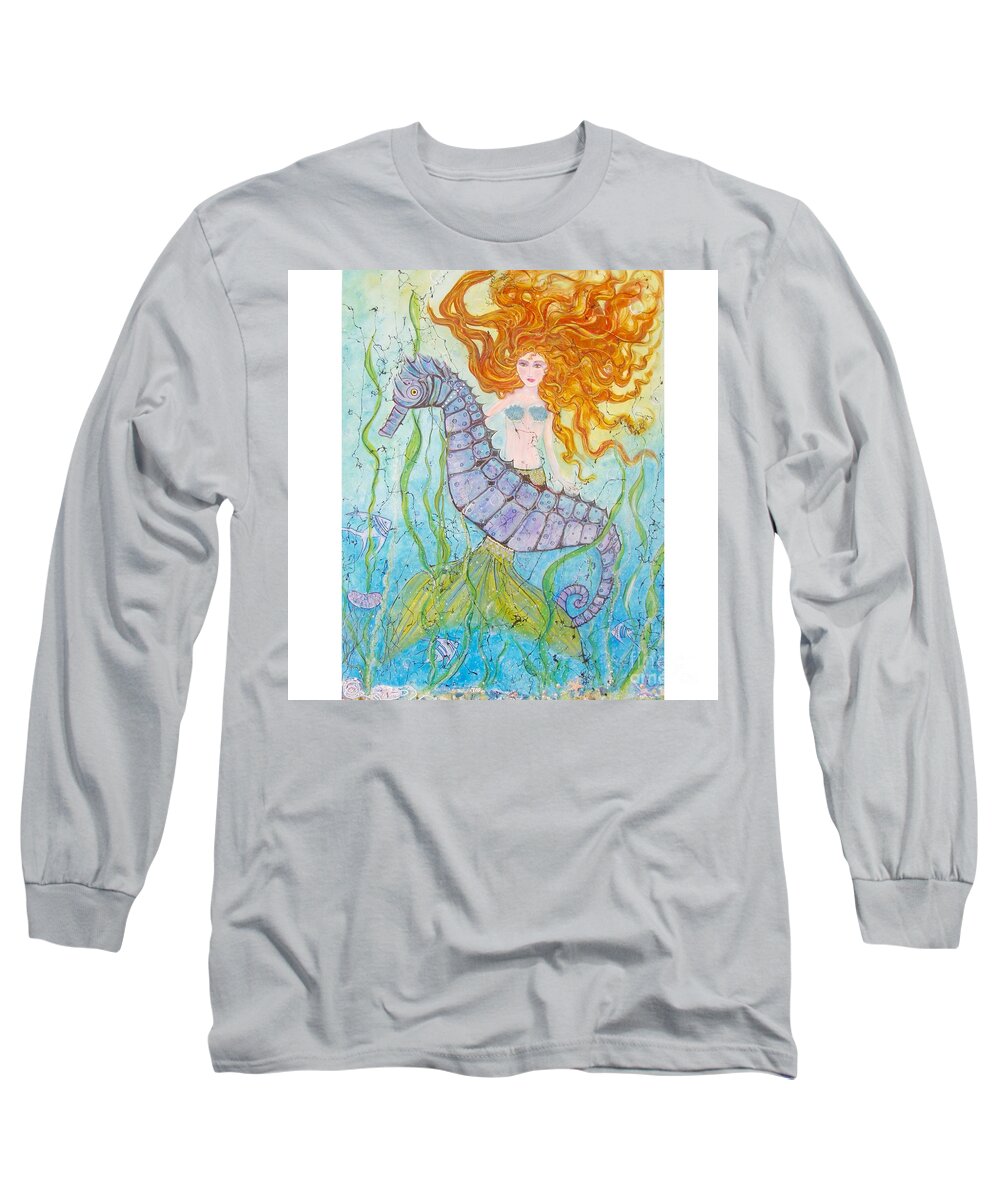 Mermaid Long Sleeve T-Shirt featuring the painting Mermaid Fantasy by Midge Pippel