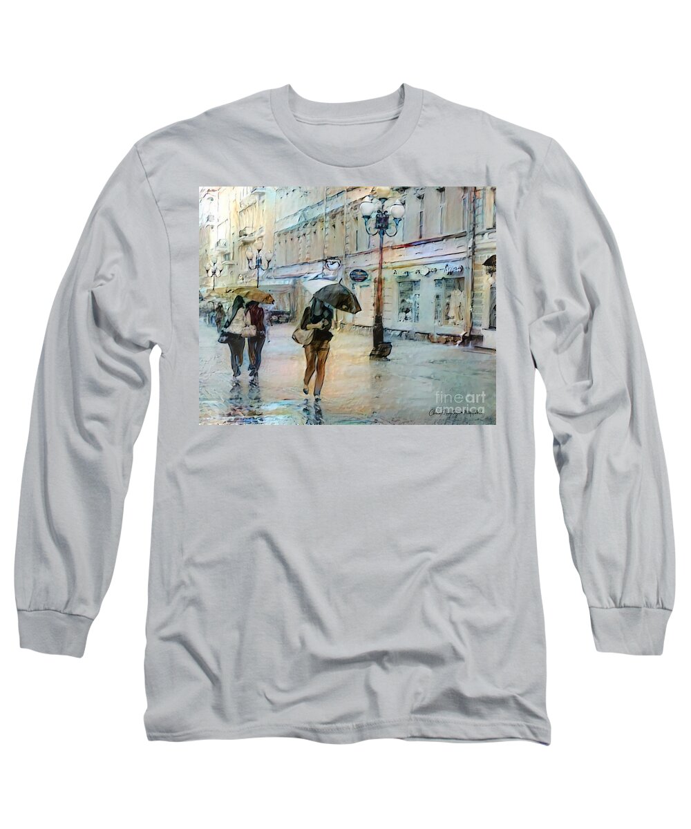Moscow Long Sleeve T-Shirt featuring the painting Moscow in the Rain by Chris Armytage