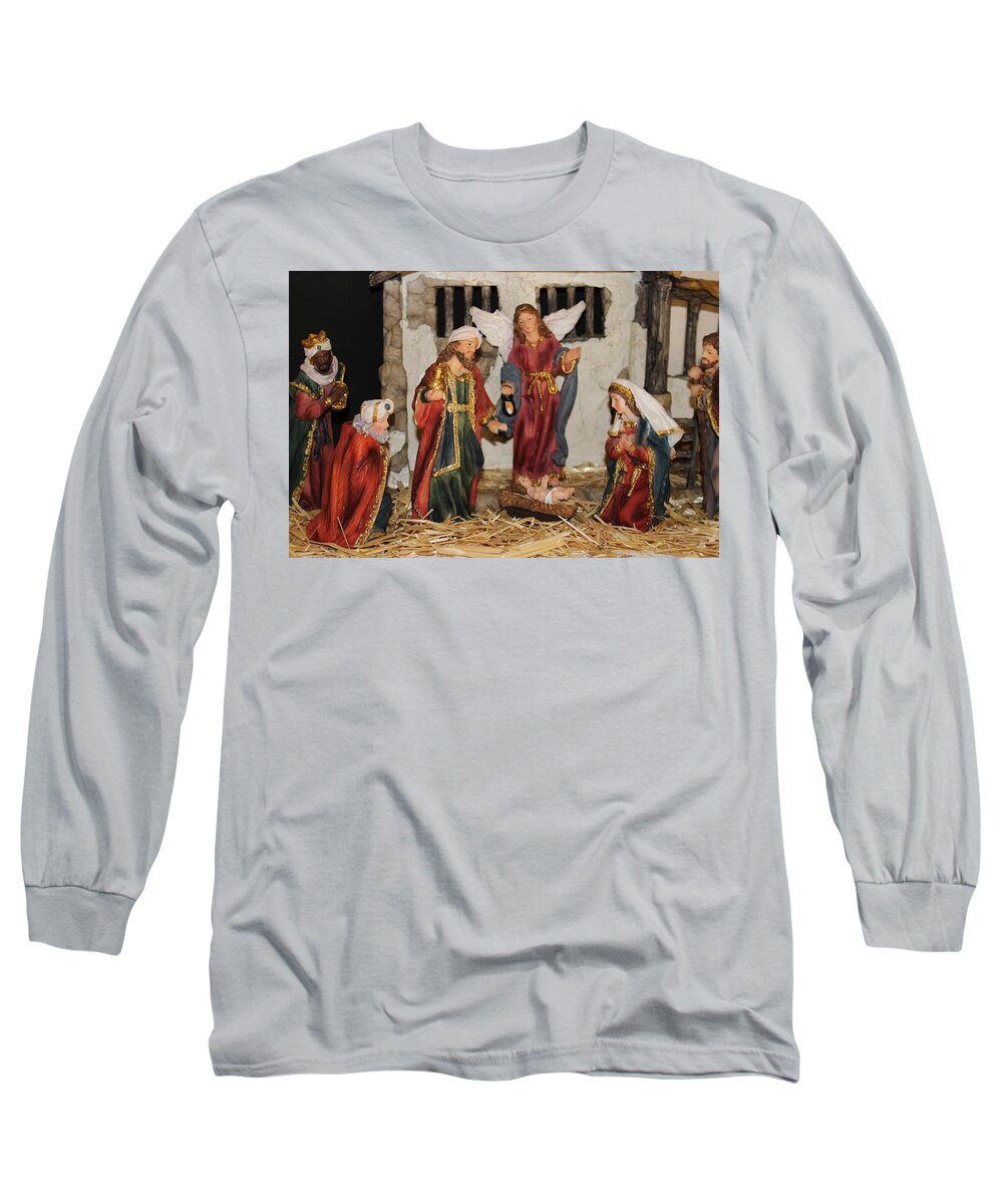Christmas Nativity Scene Long Sleeve T-Shirt featuring the photograph My German Traditions - Christmas Nativity Scene by Colleen Cornelius