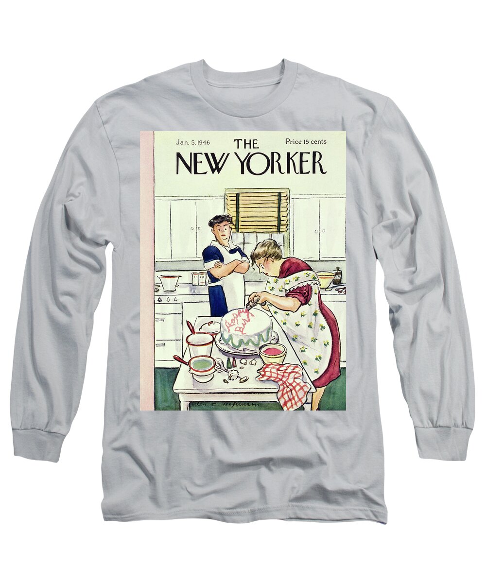 Food Long Sleeve T-Shirt featuring the painting New Yorker January 5 1946 by Helene E Hokinson