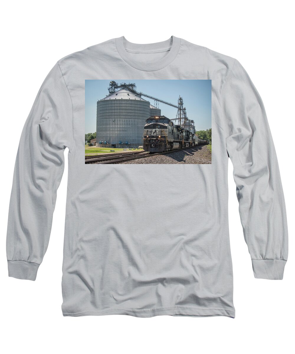 Railroad Long Sleeve T-Shirt featuring the photograph NS 167 led by NS 9412 at Lyles Station Indiana by Jim Pearson