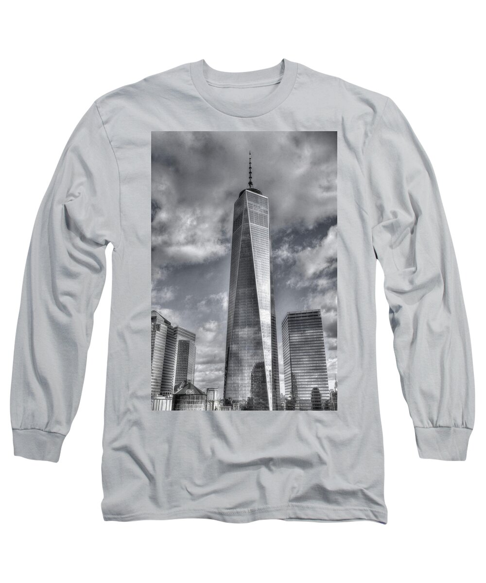 One World Trade Center Long Sleeve T-Shirt featuring the photograph One World Trade Center - Freedom Tower in b/w by Dyle Warren