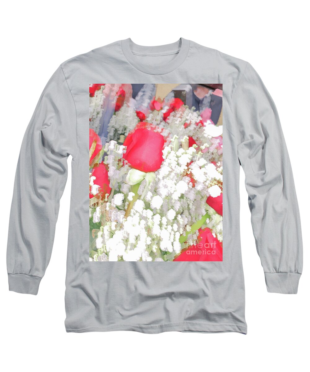 Abstract Long Sleeve T-Shirt featuring the photograph Red and White flowers pastel by Phillip Rubino