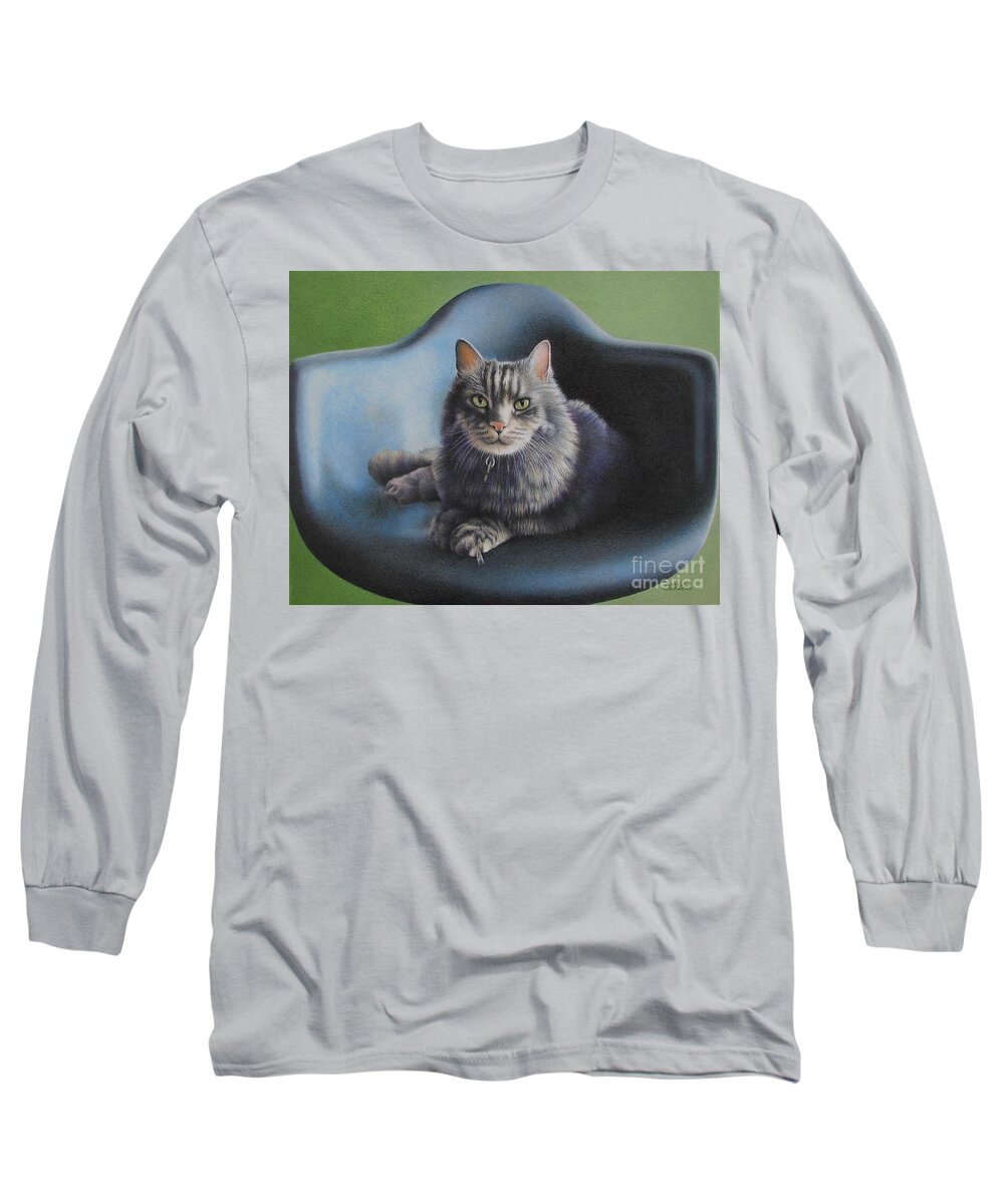 Cat Long Sleeve T-Shirt featuring the drawing Seat Taken by Pamela Clements
