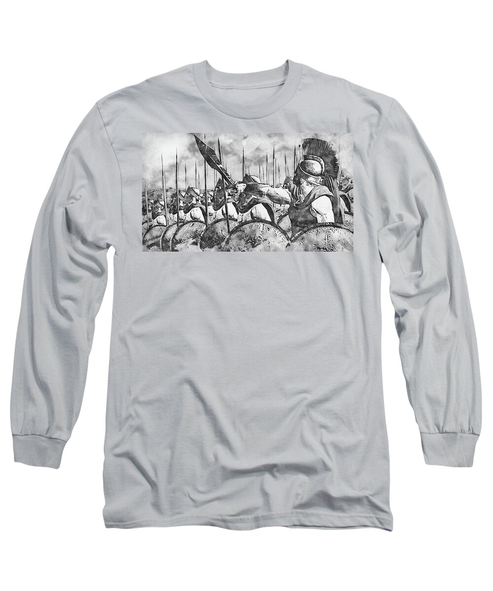 Spartan Warrior Long Sleeve T-Shirt featuring the painting Spartan Army at War - 33 by AM FineArtPrints