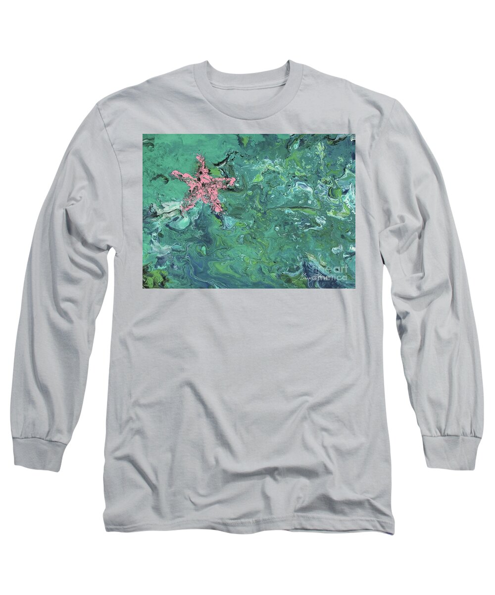 Abstract Art Long Sleeve T-Shirt featuring the painting Starfish saluting by Monica Elena