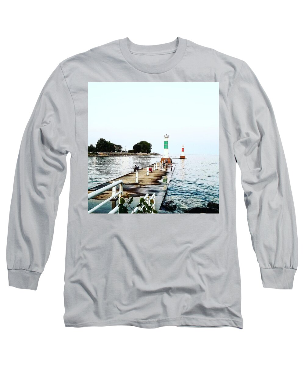 Chicago Lake Michigan Pier Long Sleeve T-Shirt featuring the photograph Summer at Montrose by Todd Janousek