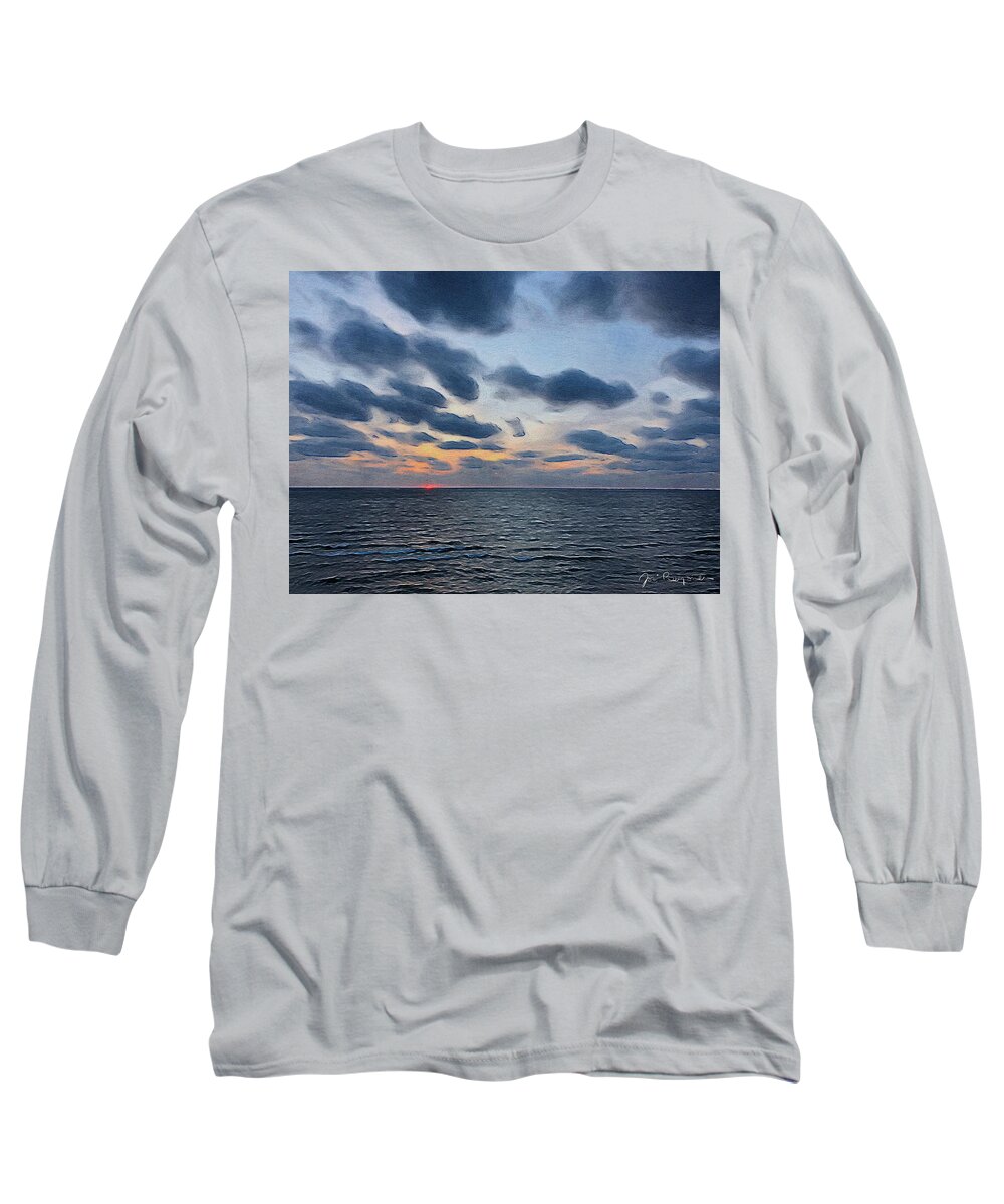 Brushstroke Long Sleeve T-Shirt featuring the photograph Sunset at Lake Michigan by Jori Reijonen