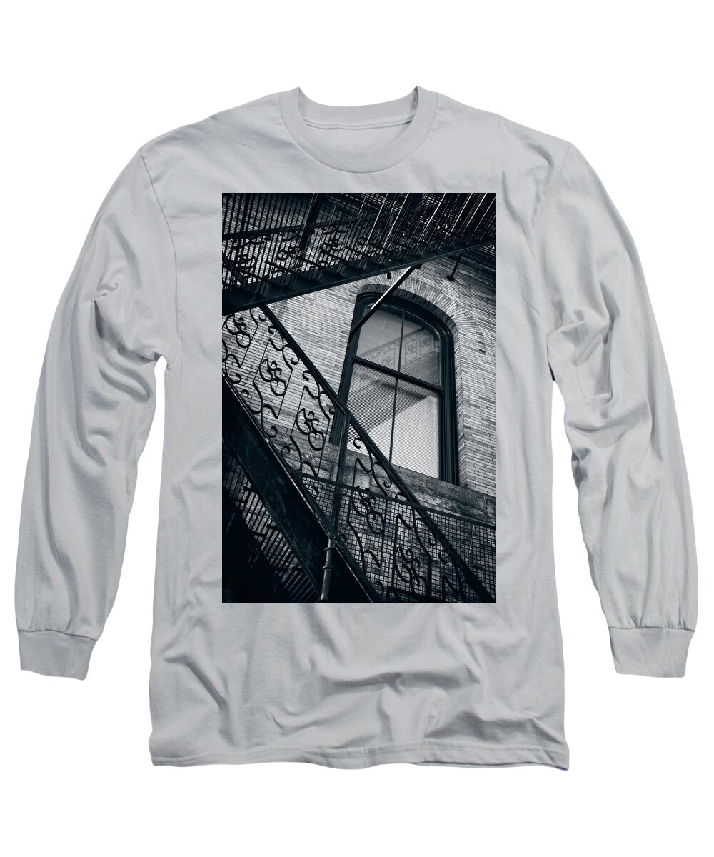 Black And White Long Sleeve T-Shirt featuring the photograph The Fire Escape by Judi Kubes