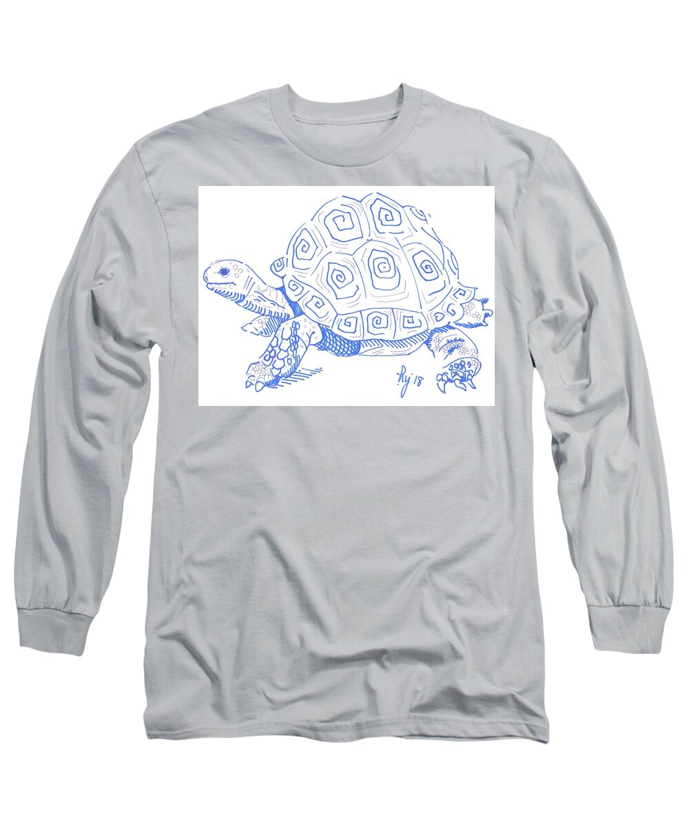  Long Sleeve T-Shirt featuring the drawing Tortoise drawing by Mike Jory