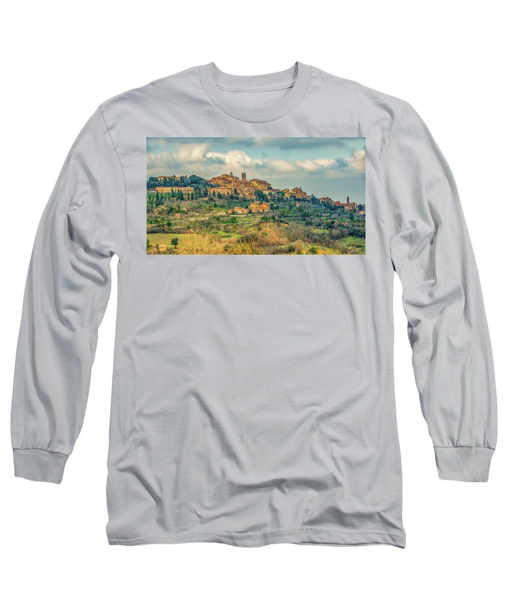 Montepulciano Long Sleeve T-Shirt featuring the photograph Tuscan Hill Town by Marcy Wielfaert