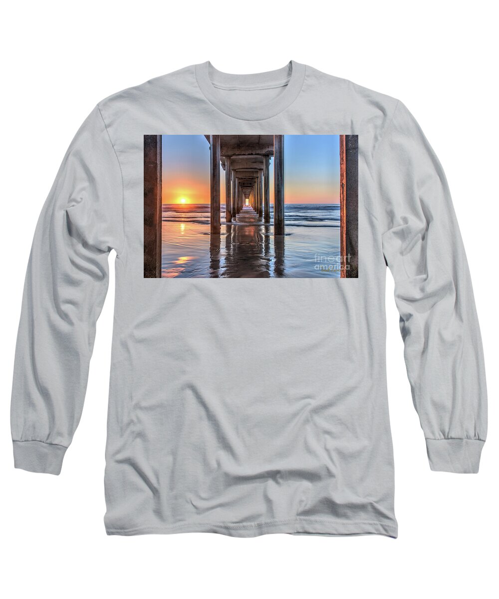 Beach Long Sleeve T-Shirt featuring the photograph Under Scripps Pier at Sunset ..Autographed.. by David Levin