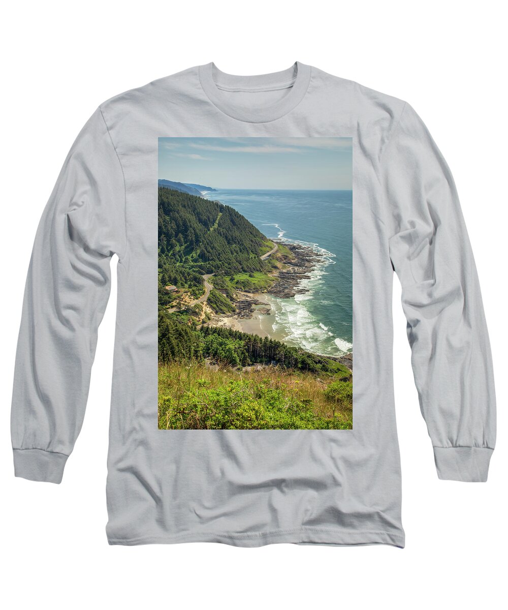 Cape Perpetua Long Sleeve T-Shirt featuring the photograph View From Cape Perpetua - Vertical 01050 by Kristina Rinell