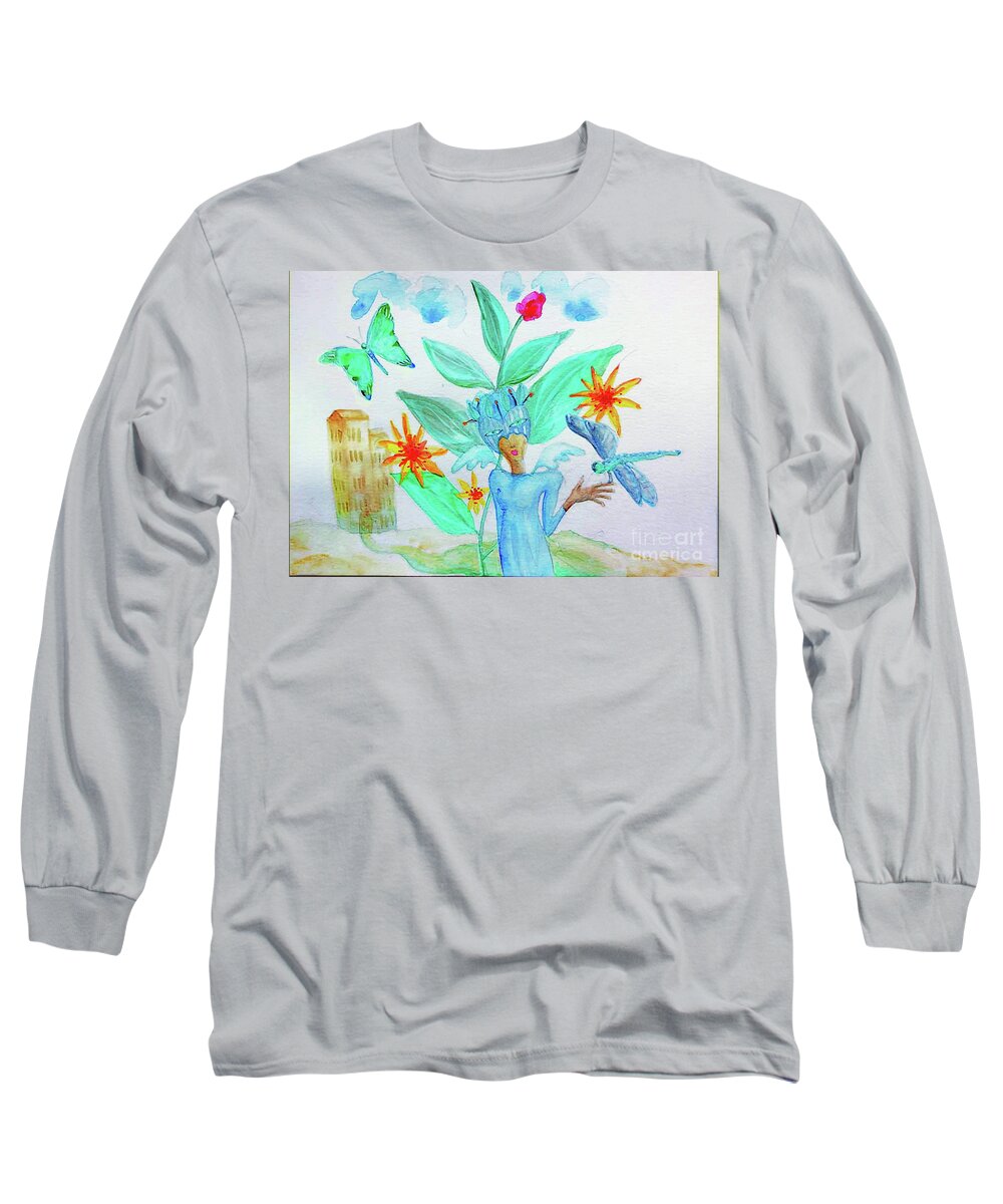 Earthy Long Sleeve T-Shirt featuring the painting Viryavakay by Alexandra Vusir