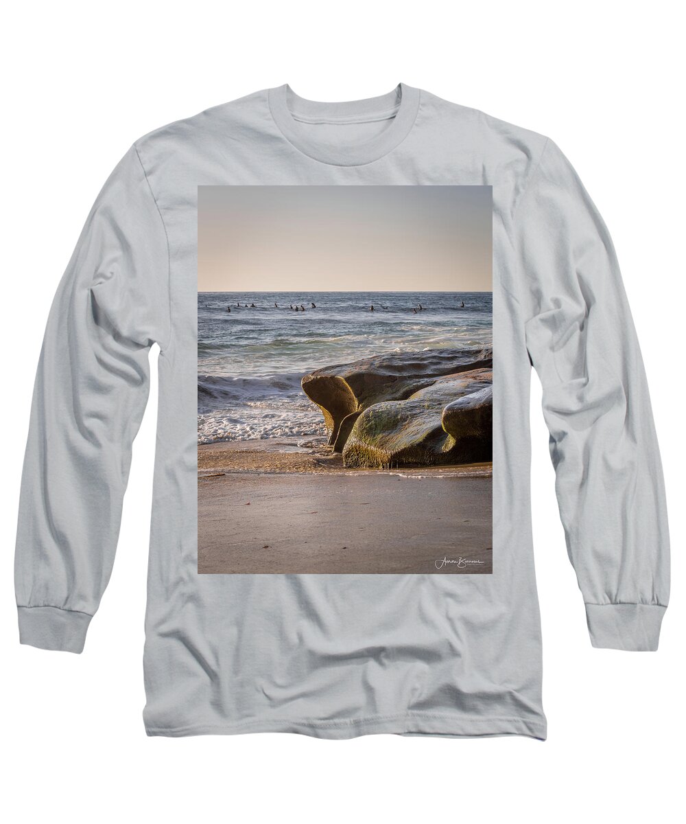 Beach Long Sleeve T-Shirt featuring the photograph Waiting for the Perfect Wave by Aaron Burrows