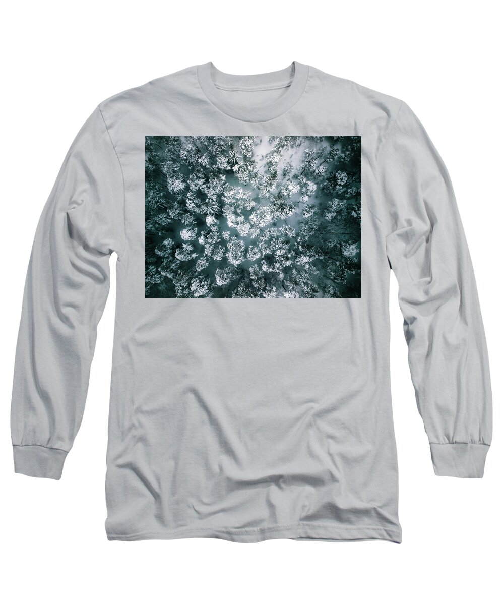 Drone Long Sleeve T-Shirt featuring the photograph Winter Forest - Aerial Photography by Nicklas Gustafsson