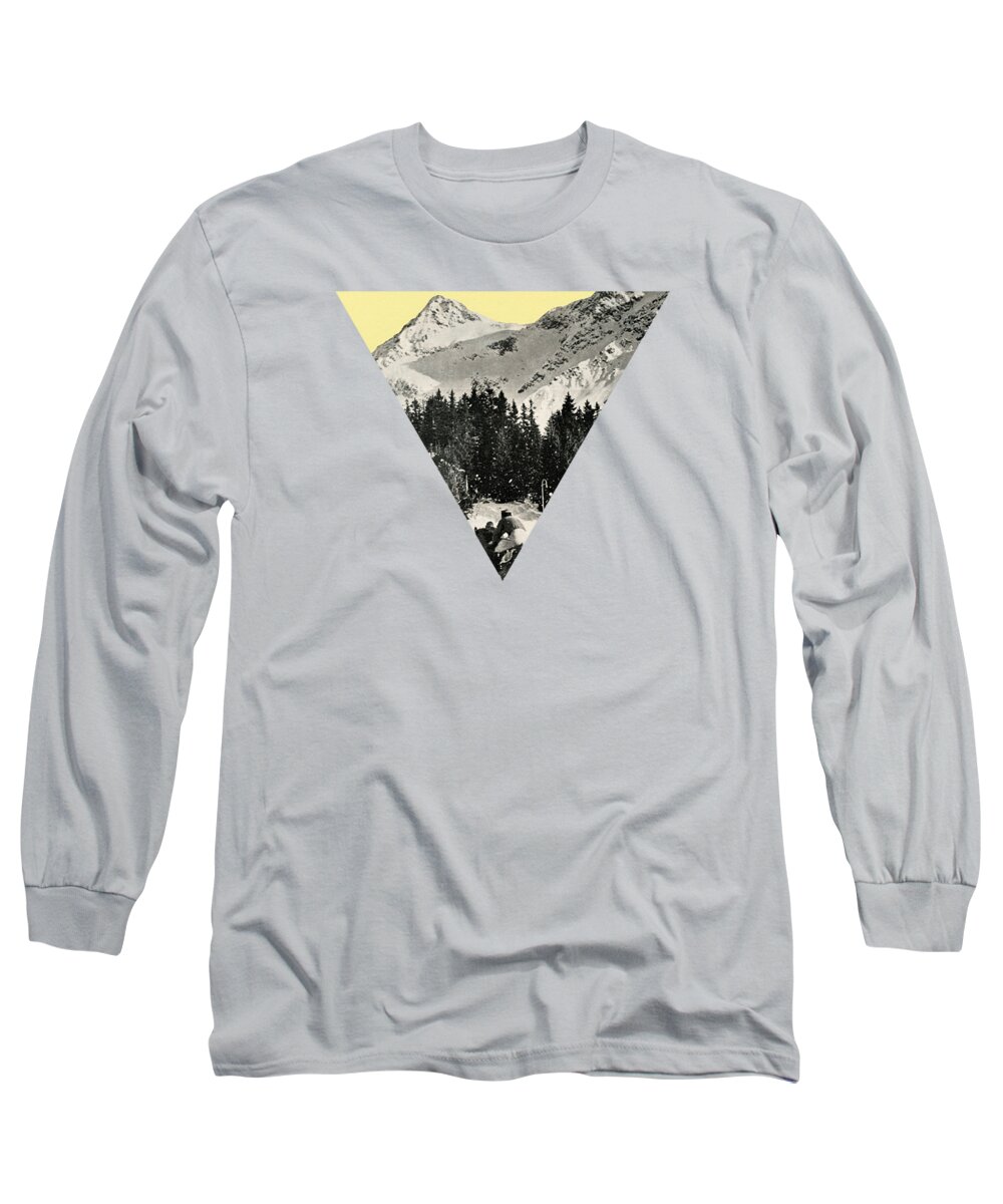 Mountains Long Sleeve T-Shirt featuring the mixed media Winter Races by Cassia Beck