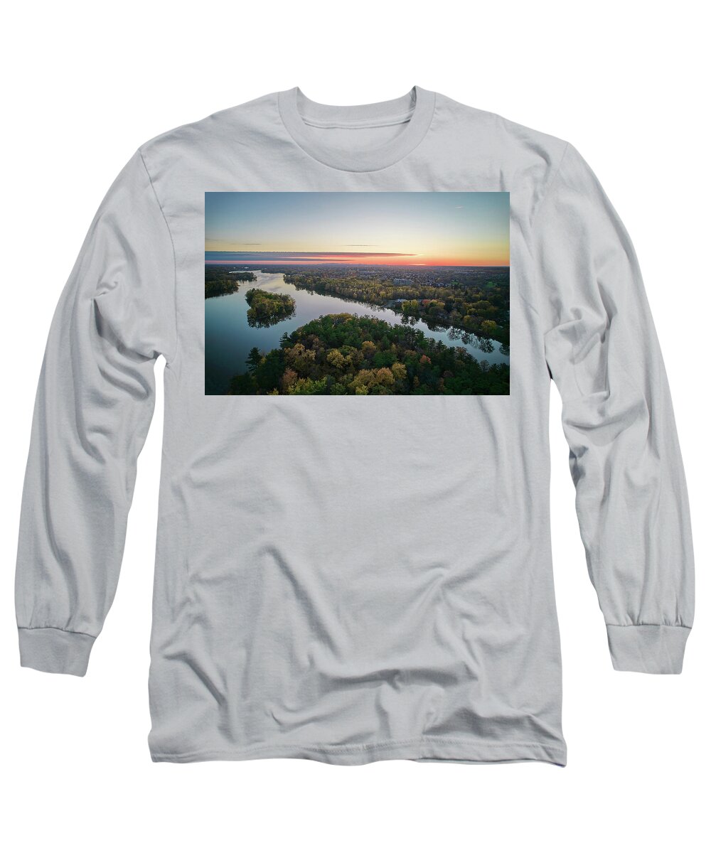 Drone Long Sleeve T-Shirt featuring the photograph Areal Sunset on the MilleIles river #1 by Carl Marceau