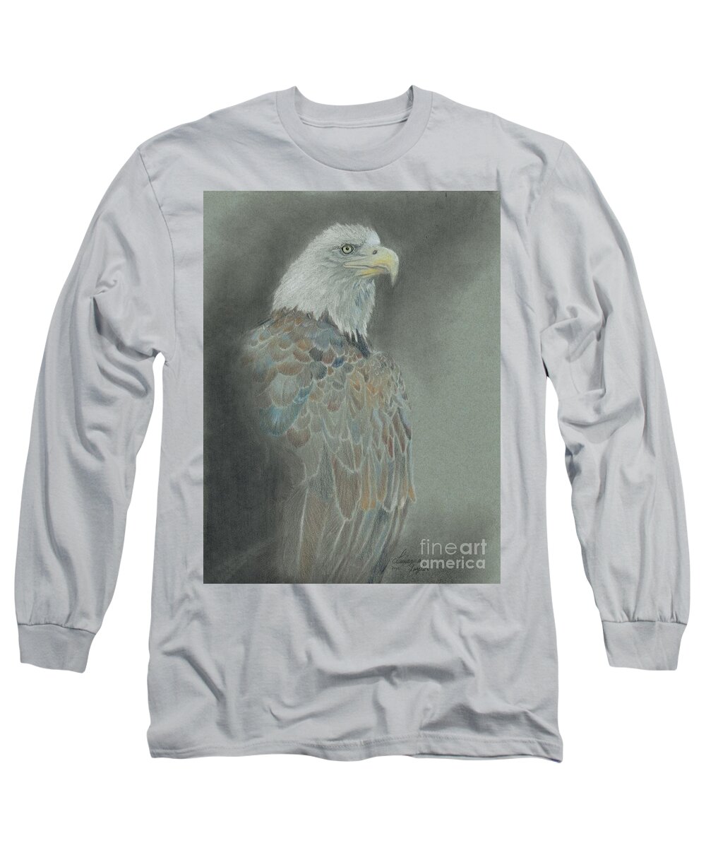Bald Eagle Long Sleeve T-Shirt featuring the drawing Bald Eagle #2 by Laurianna Taylor